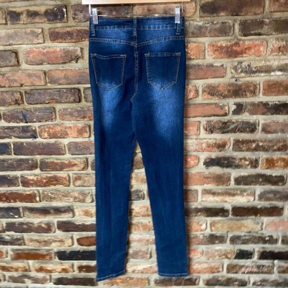 BOB Jeans Faded Dark Wash Blue Denim Distressed Skinny Jeggings Size 7/8 - Picture 5 of 6